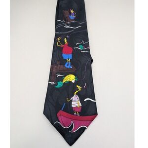 Vintage MMG Corp Hallmark The Big Catch Fishing Cartoon Neck Tie Made in USA